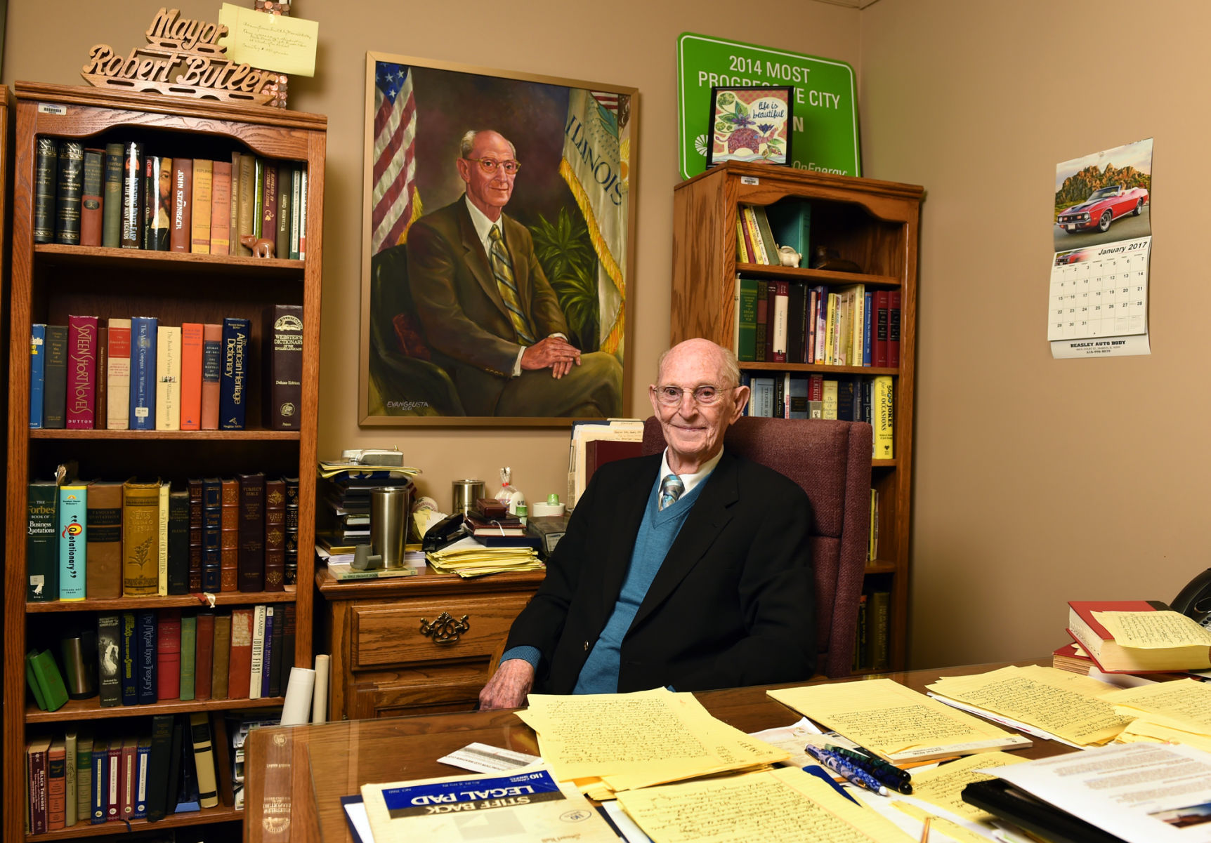 53. Butler kept a painting by Ray Evangelista in his office.